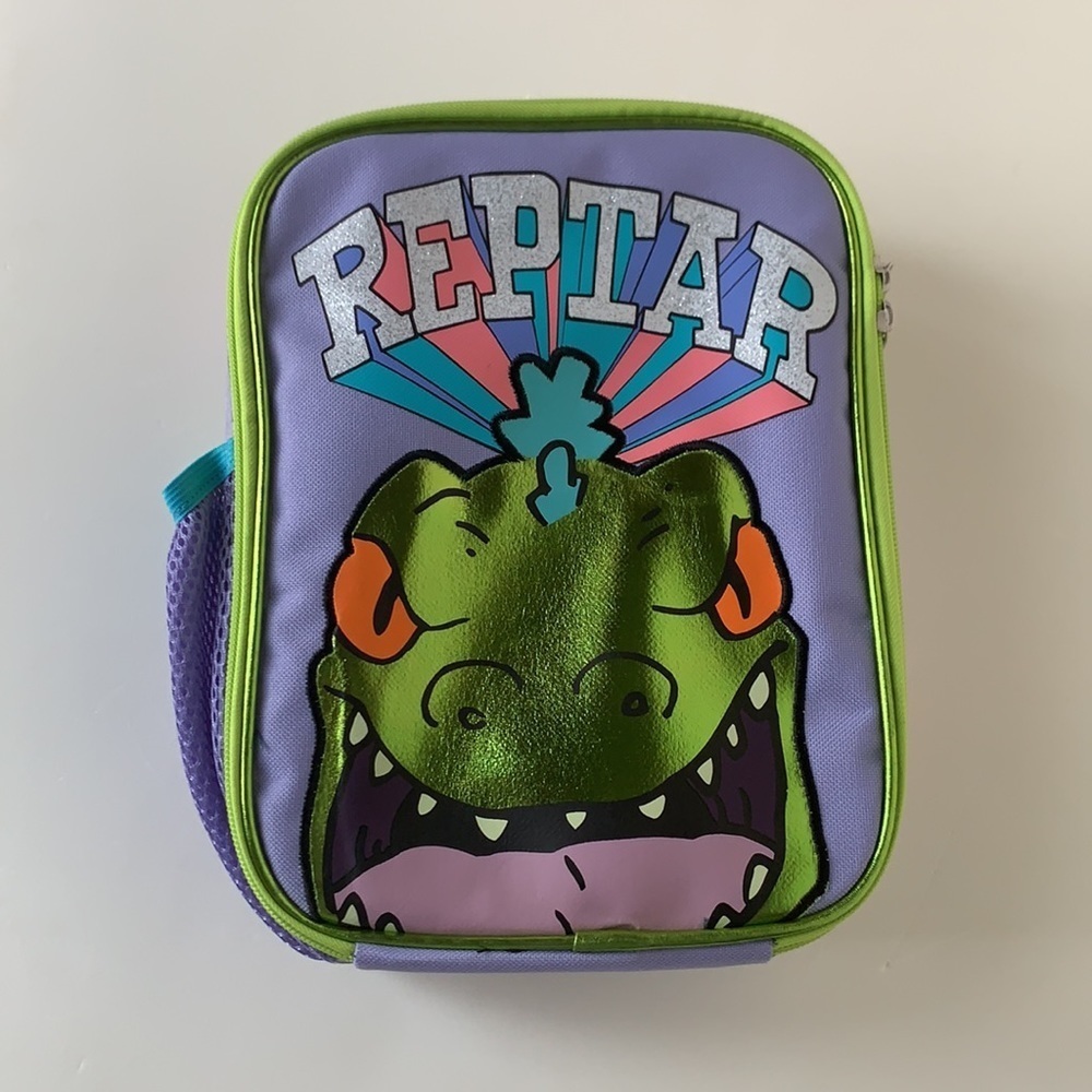 NWT Nickelodeon Rugrats Reptar Zipper Lunchbox with Side Drink Holder
